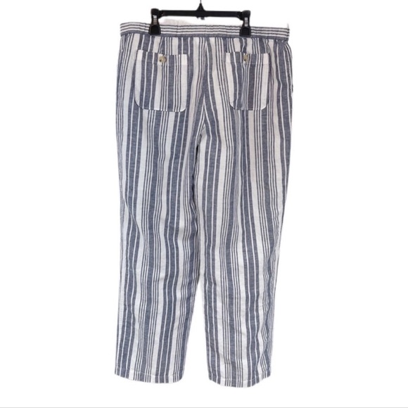 Liz Claiborne Striped Linen Blend Beach Pants M White Navy Drawstring Waist - Picture 5 of 11
